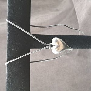 Vintage Seagull Canada Hammered Pewter Heart Pendant on Waxed Canvas Lace G